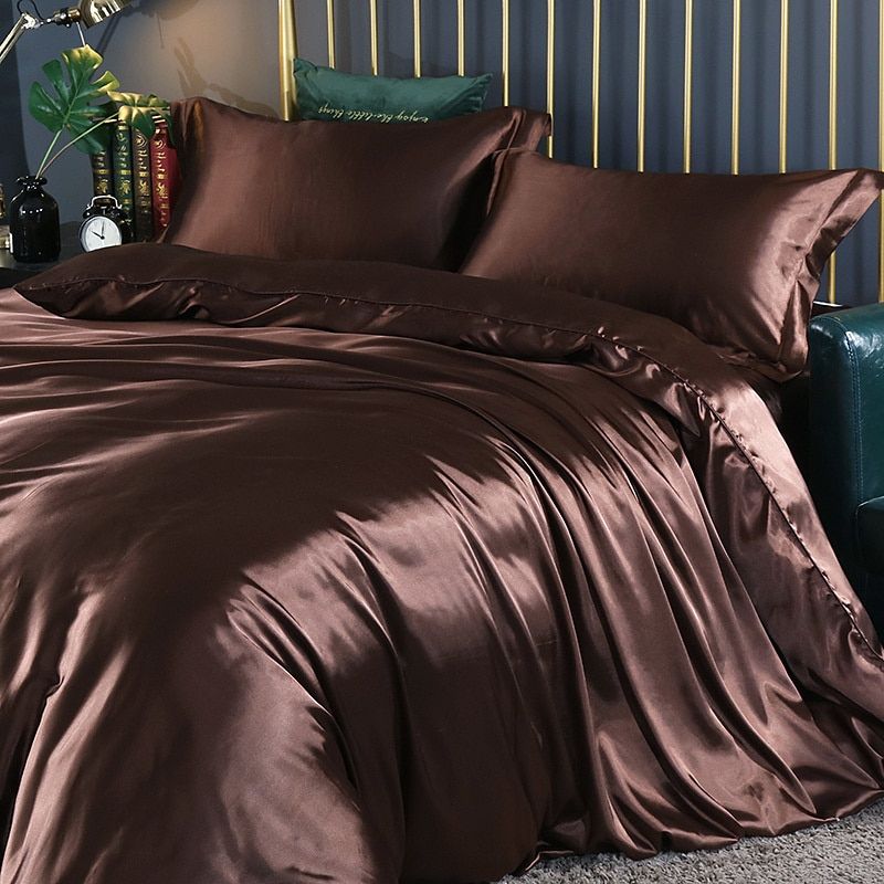 Luksuriøst Silke Sengetøjssæt – For Ultimativ Komfort og Elegance Bed Sheets Tech Butik Rødbrun 150 cm påske + påske 200x 230 cm + 2x örngott
