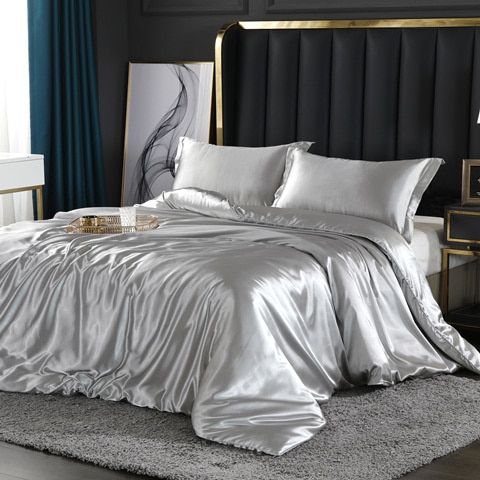 Luksuriøst Silke Sengetøjssæt – For Ultimativ Komfort og Elegance Bed Sheets Tech Butik Sølv 150 cm påske + påske 200x 230 cm + 2x örngott