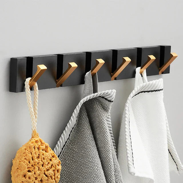 Foldbar Vægkrog i Rustfrit Stål – Minimalistisk og Pladsbesparende Vægkrog Kitchen Utensil Holders & Racks Tech Butik 6 kroge Guld