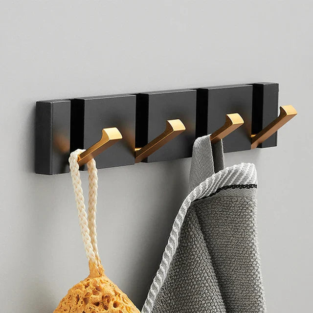 Foldbar Vægkrog i Rustfrit Stål – Minimalistisk og Pladsbesparende Vægkrog Kitchen Utensil Holders & Racks Tech Butik 4 kroge Guld