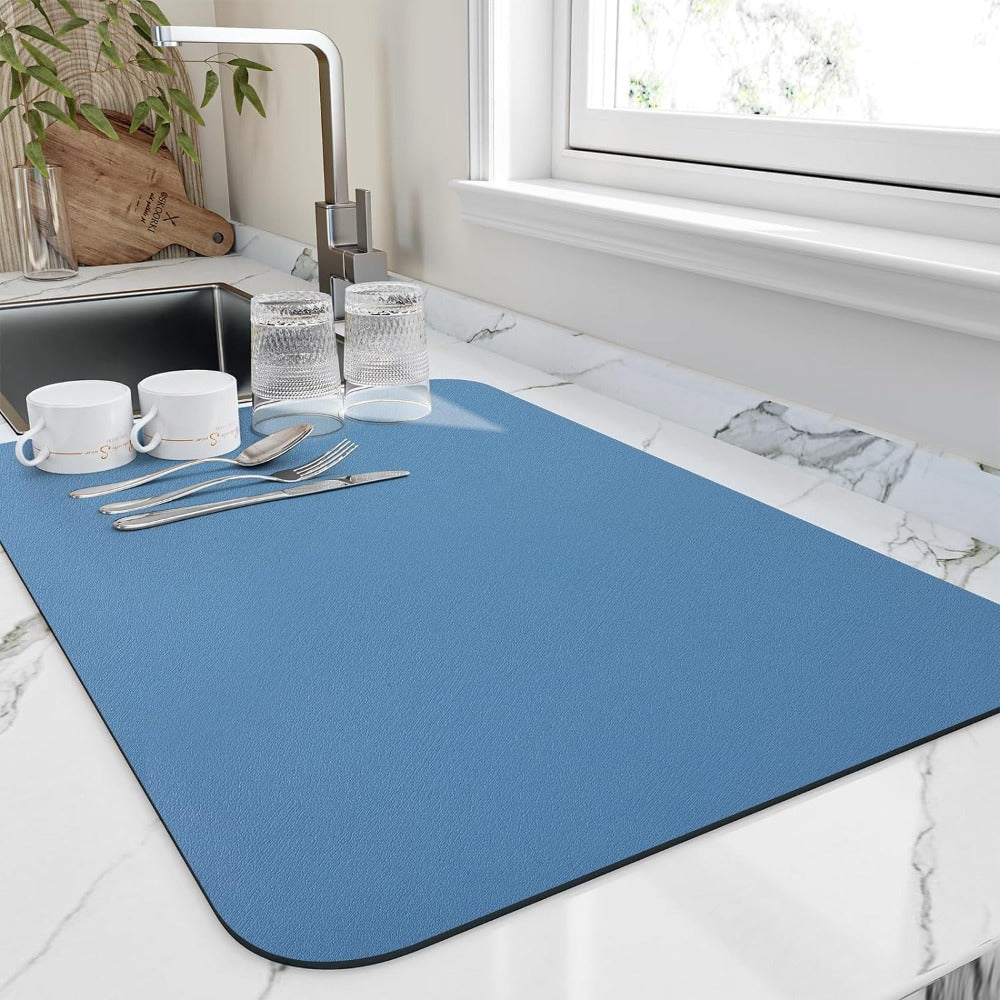 Hurtigtørrende Køkkenopvaskemåtte – Meget Absorberende og Hurtigtørrende Overfladebeskytter Kitchen Mats Tech Butik Blå Lille (16"x20")