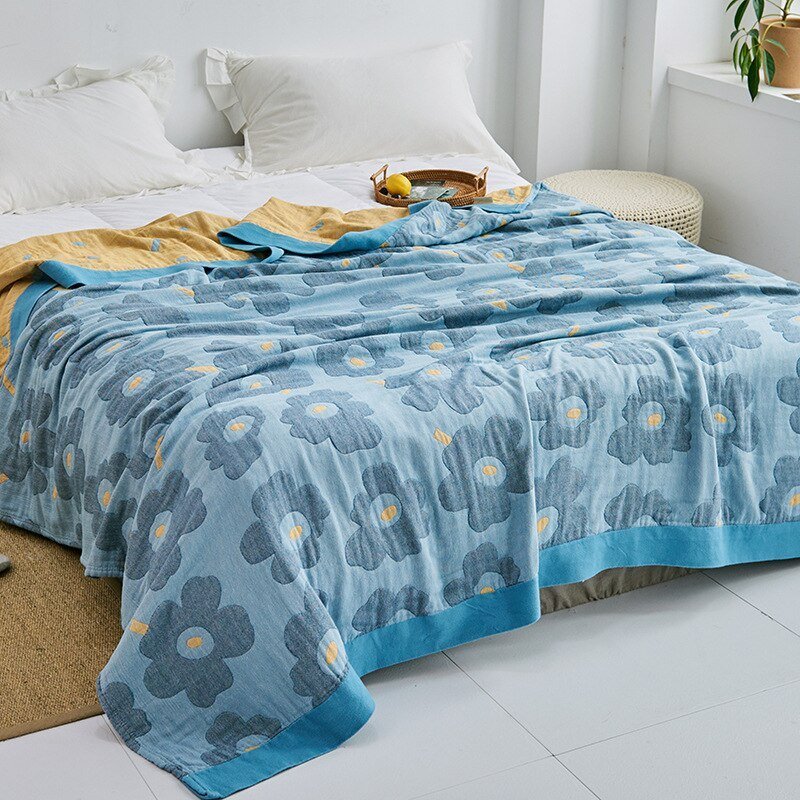 Premium-Baumwolldecke mit elegantem Design Blankets Tech Butik Blumen Blau 150x200cm