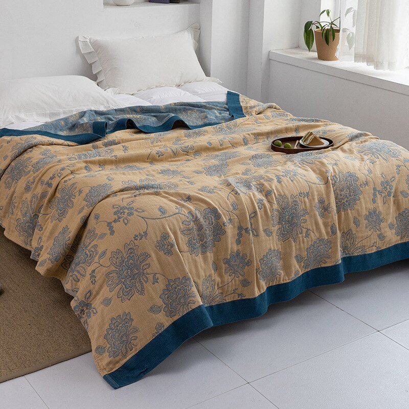 Premium Bomuldstæppe – Elegant Komfort til Enhver Bolig Tæpper Tech Butik Blomstergul + blå 150x200cm