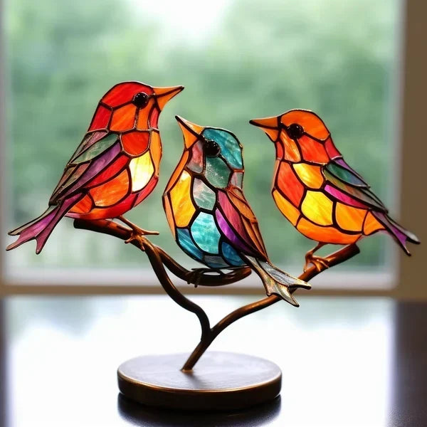 Luksus Fuglefigurer i Farvet Glas – Elegant Håndlavet Dekoration til Dit Hjem Home & Decor Tech Butik 3 Fugle (Type A)