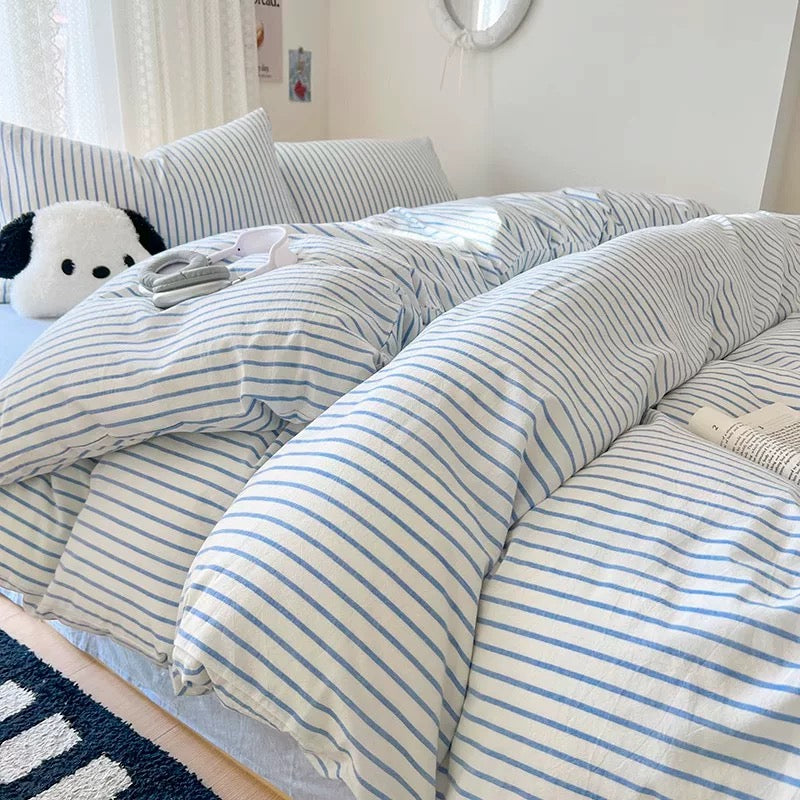 Stilfuldt Stribet Sengetøj i Bomuld – Blødt Pastelfarvet Komfort til Hyggelige Soveværelser Bedding Set Tech Butik Blå Enkelt 3 pcs