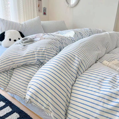 Stilfuldt Stribet Sengetøj i Bomuld – Blødt Pastelfarvet Komfort til Hyggelige Soveværelser Bedding Set Tech Butik Blå Enkelt 3 pcs
