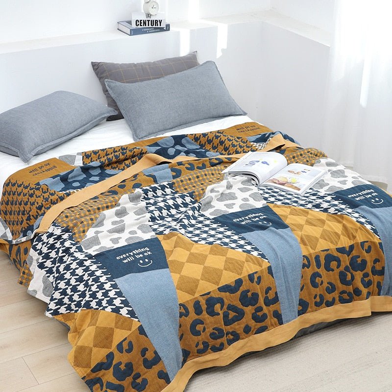 Stilfuldt Boho Tæppe – Elegant & Hyggeligt Nordisk Design Tæpper Tech Butik Guld + Blå Multi 150x200cm