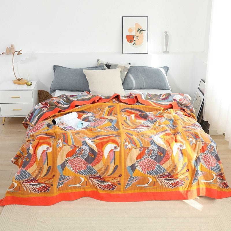 Stilfuldt Boho Tæppe – Elegant & Hyggeligt Nordisk Design Tæpper Tech Butik Orange fugle 2 150x200cm