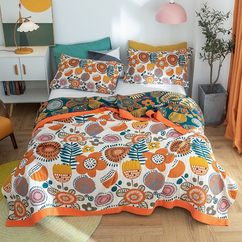 Stilfuldt Boho Tæppe – Elegant & Hyggeligt Nordisk Design Tæpper Tech Butik Orange blomster 2 150x200cm
