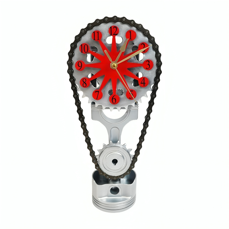 Roterende Metal Gear Ur – Industrielt Design med Bevægede Tandhjul til Stilfuld Hjemmedekoration Clock Tech Butik Rød