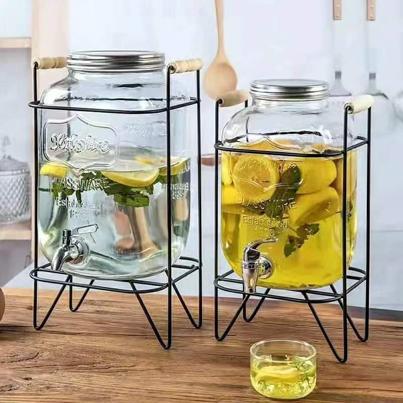 Glas Juice Dispenser med Hane & Stativ – Stilfuld Servering til Enhver Lejlighed Kitchen & Dining Tech Butik