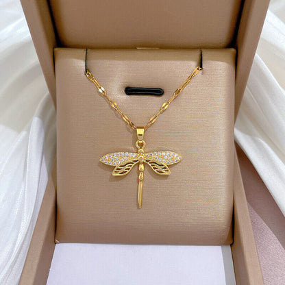 Strålende Guld Dragonfly Halskæde – Delikat og Stilfuldt Tilbehør Necklace Tech Butik