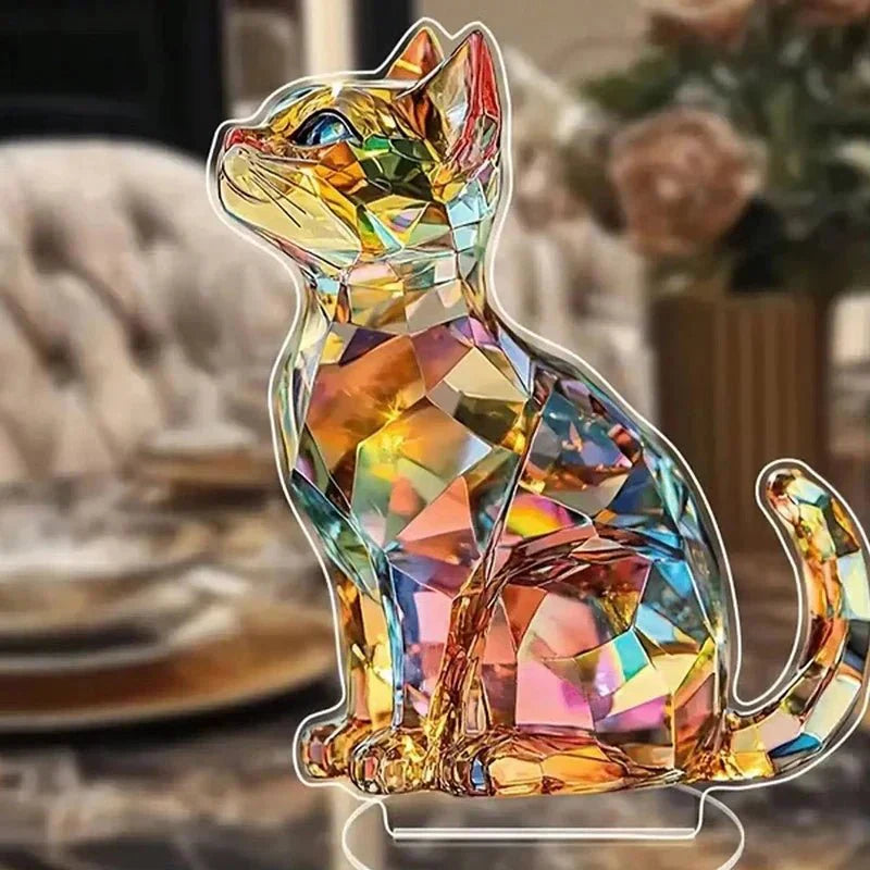 Dekorativ Katte Skulptur – Klassisk og Elegant i Resin Decoration Tech Butik Iriserende Regnbue