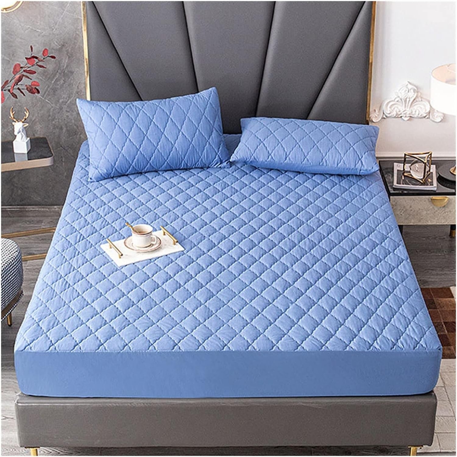 Quiltet Vandtæt Madrasunderlag – Komfortabel Madrasbeskytter med Facon Mattress Protectors Tech Butik Himmelblå 4x6