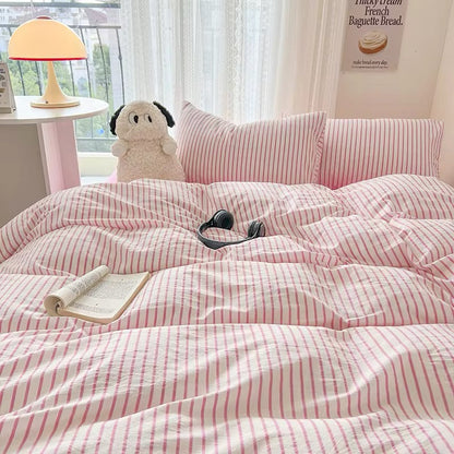 Stilfuldt Stribet Sengetøj i Bomuld – Blødt Pastelfarvet Komfort til Hyggelige Soveværelser Bedding Set Tech Butik