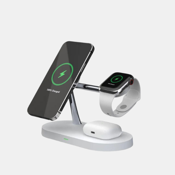 3-i-1 Opladningsstation – Effektiv Trådløs Dock til Flere Enheder Ladestation Tech Butik Hvid