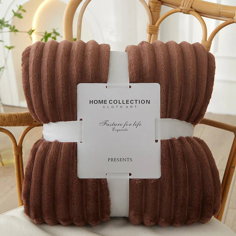 Bredstribet Flanel Fleece Tæppe – Blødt, Varmt og Ultra-Hyggeligt Cotton Blankets Tech Butik Mørkebrun 100x150cm