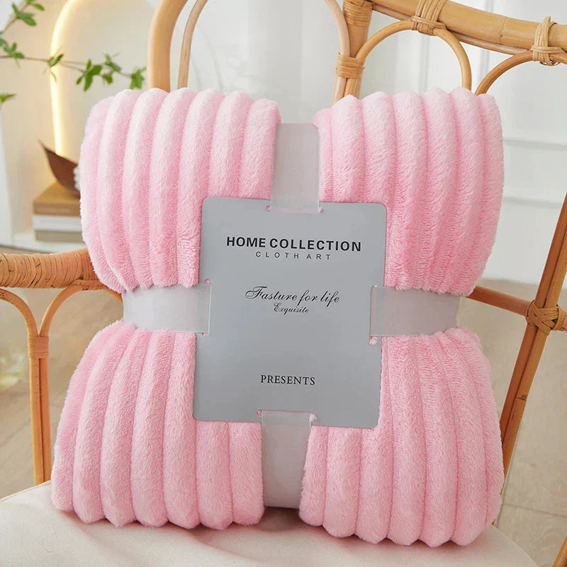 Bredstribet Flanel Fleece Tæppe – Blødt, Varmt og Ultra-Hyggeligt Cotton Blankets Tech Butik Lyserød 100x150cm