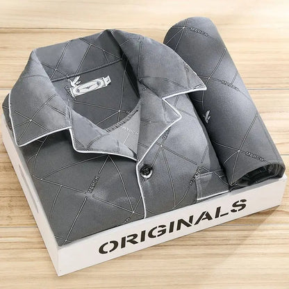 Herrepyjamassæt med skjorte og knaplukning - Behageligt Nattøj til Daglig Afslapning Men Set Tech Butik