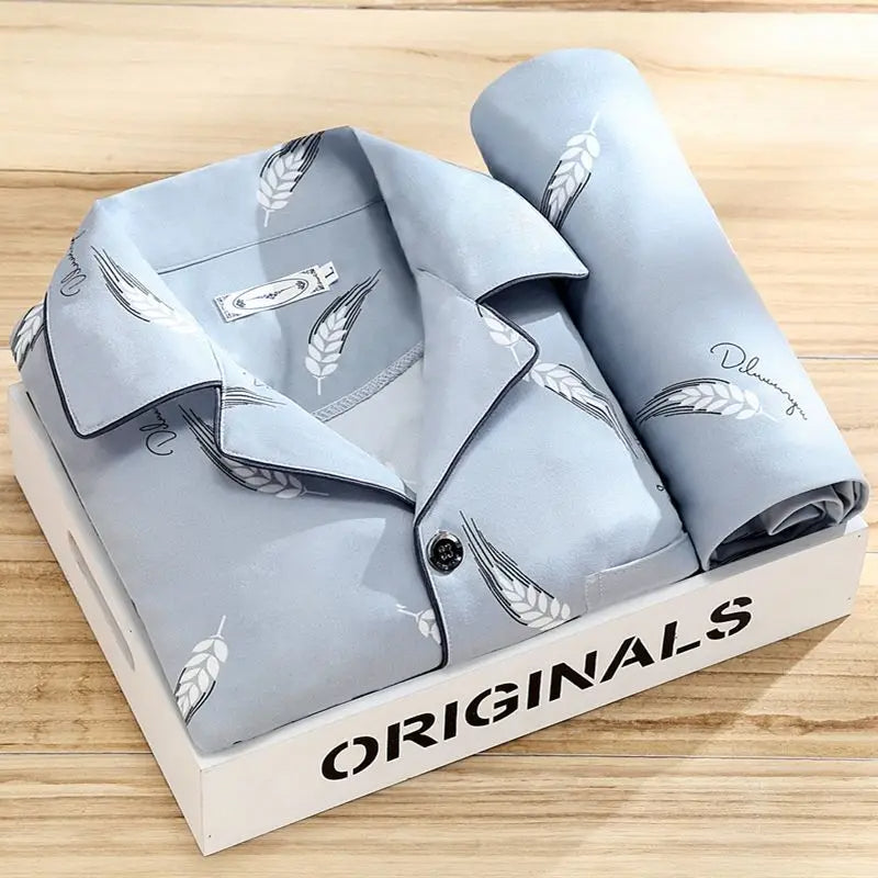 Herrepyjamassæt med skjorte og knaplukning - Behageligt Nattøj til Daglig Afslapning Men Set Tech Butik