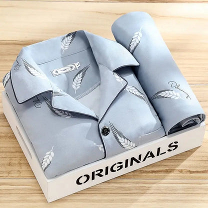 Herrepyjamassæt med skjorte og knaplukning - Behageligt Nattøj til Daglig Afslapning Men Set Tech Butik