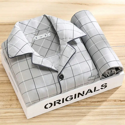 Herrepyjamassæt med skjorte og knaplukning - Behageligt Nattøj til Daglig Afslapning Men Set Tech Butik Jern grå L