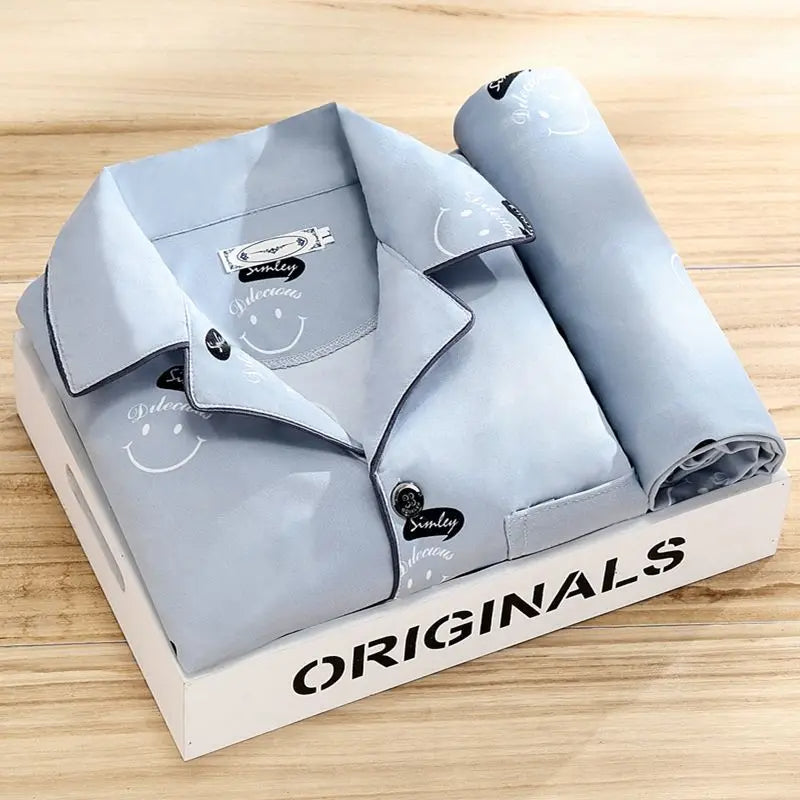 Herrepyjamassæt med skjorte og knaplukning - Behageligt Nattøj til Daglig Afslapning Men Set Tech Butik